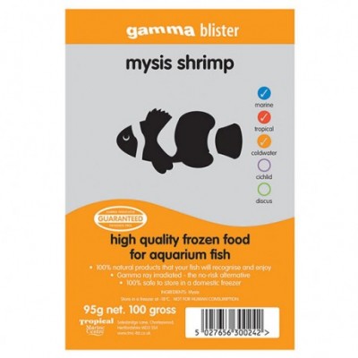 Embalagem Gamma Blister de comida para peixes mysis shrimp com cores laranja e branca