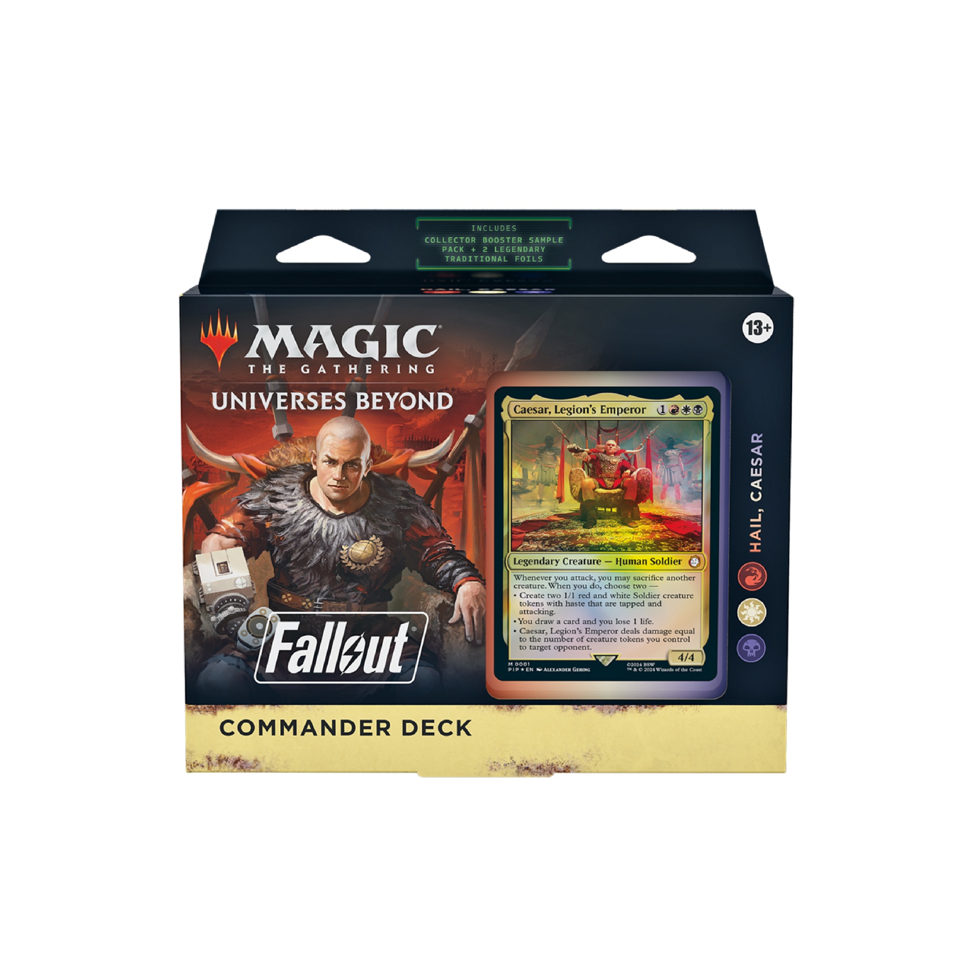 Magic: The Gathering - Fallout - Commander Deck - Hail, Caesar - EN Deck de Commander Magic: The Gathering, tema Fallout, embalagem preta e amarela