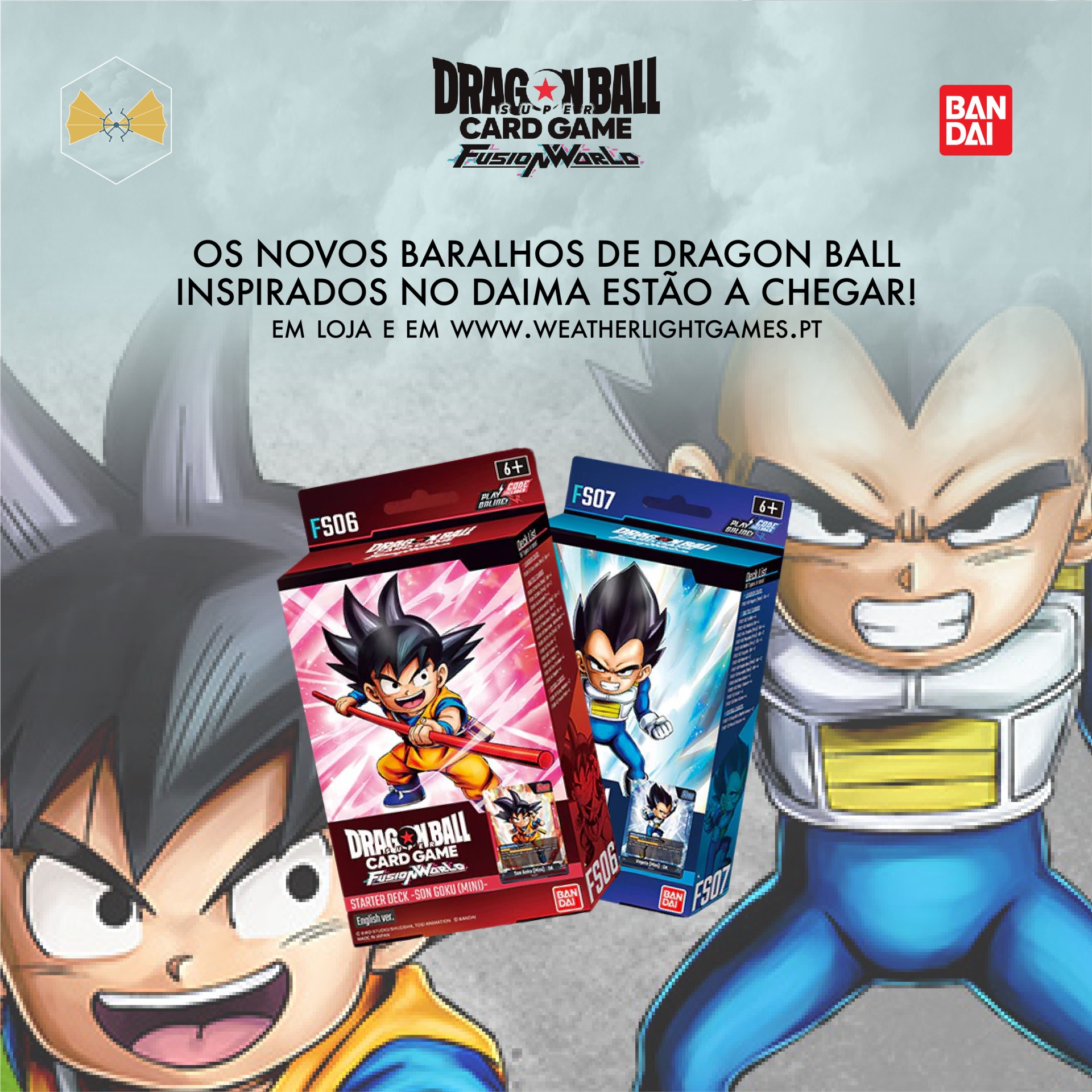 Promoção de baralhos Dragon Ball Card Game Fusion Wars com personagens Goku e Vegeta