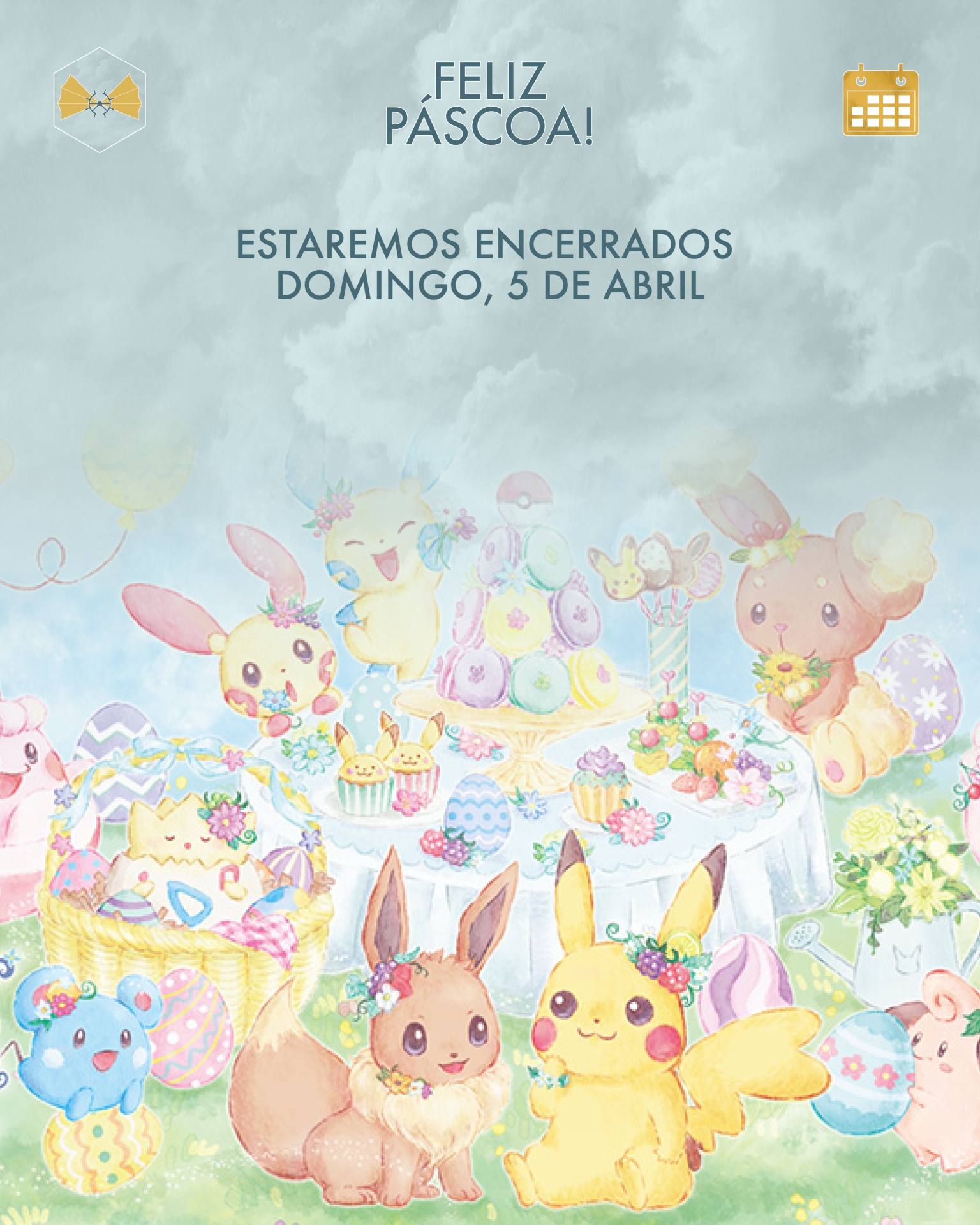 Desenhos animados e ovos de Páscoa com texto de aviso de encerramento