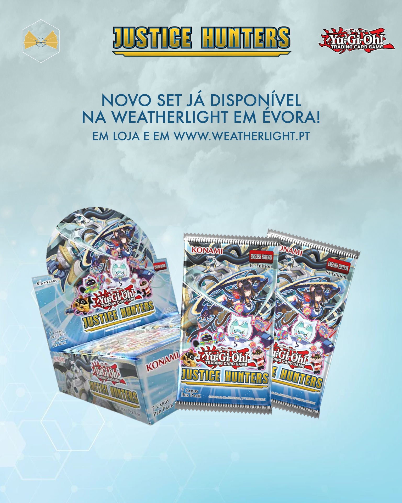 Pacotes de cartas Yu-Gi-Oh! Justice Hunters com anúncio de venda na Weatherlight em Évora