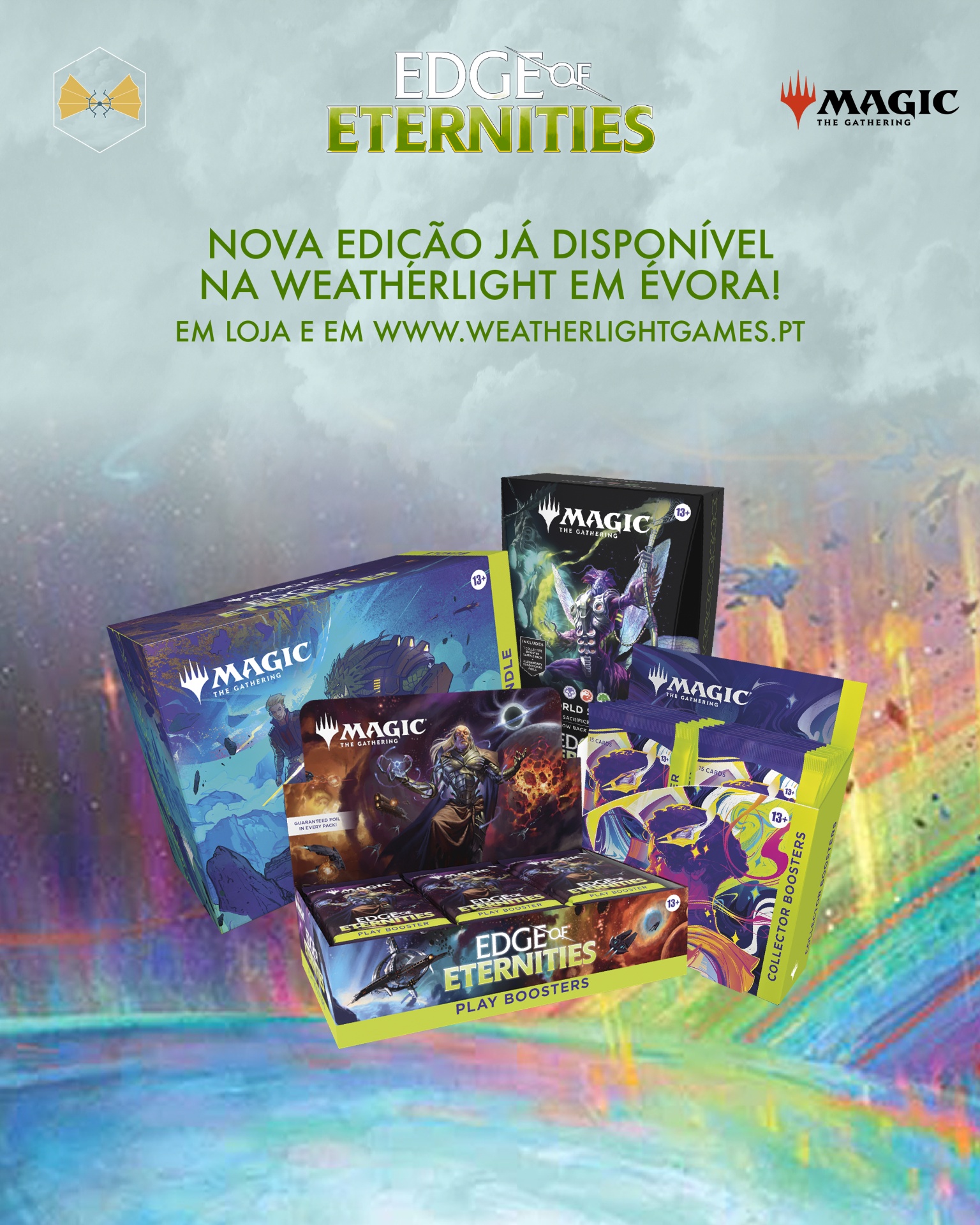 Produtos Magic the Gathering Edge of Eternities com texto promocional em português.