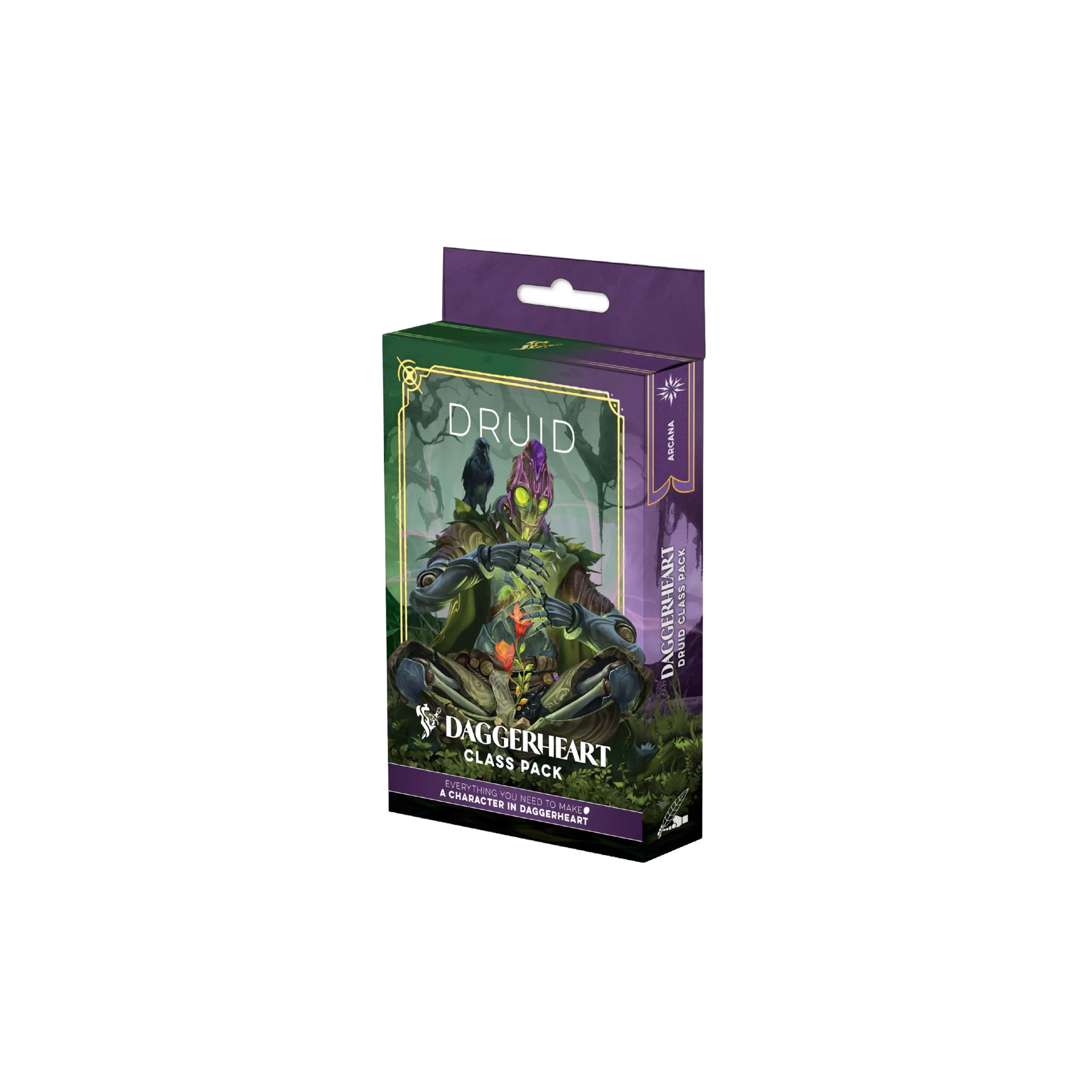 Daggerheart - Class Pack - Druid - EN Embalagem de cartão com arte de personagem druida e texto Daggerheart