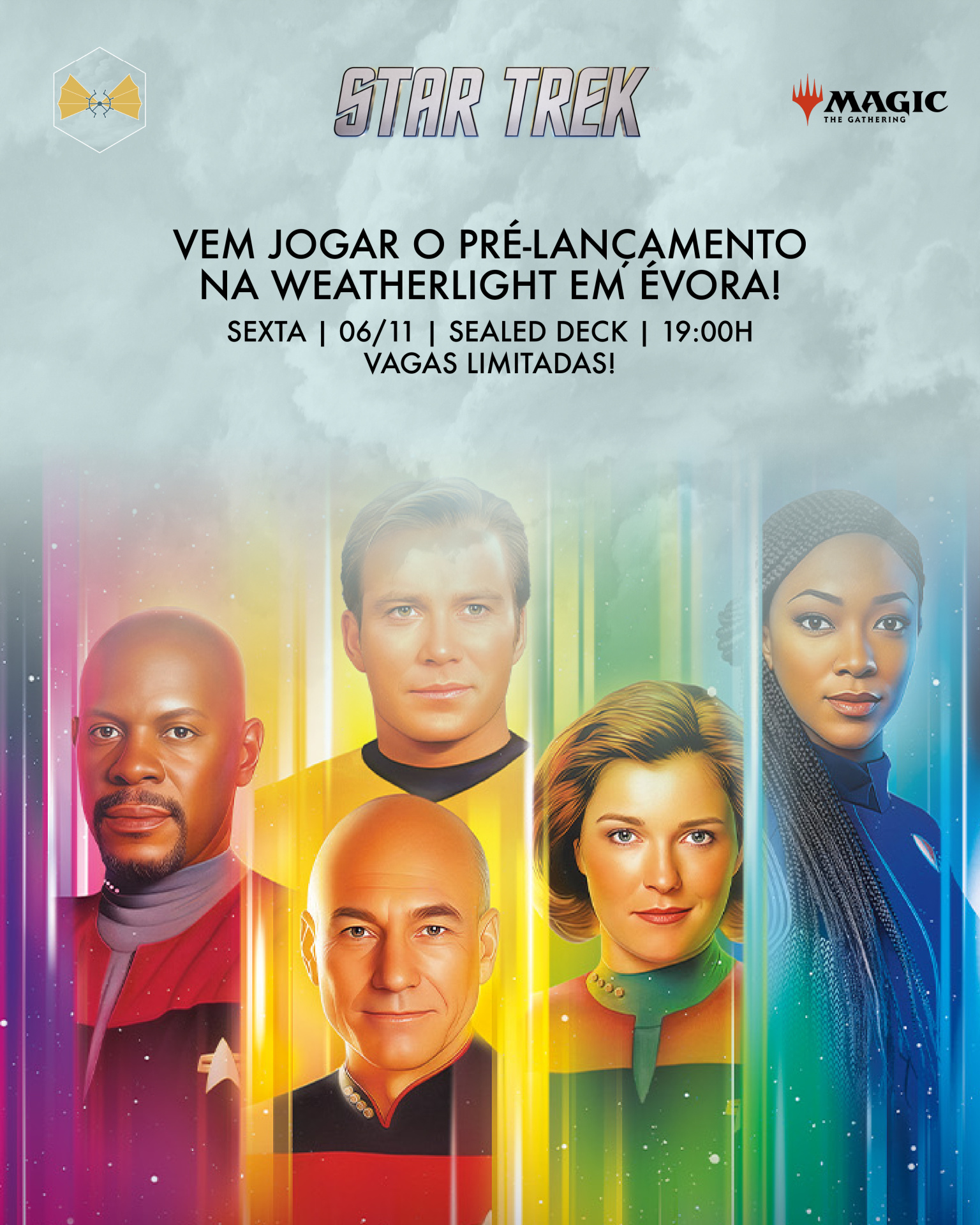 Cartaz promocional Star Trek Magic The Gathering com data e local em Évora