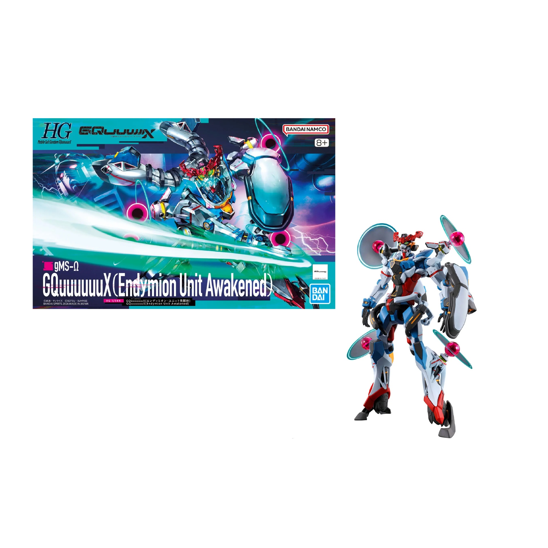 Model Kit: HG 1/144 GQuuuuuuX (Endymion Unit Awakened) Kit de montagem HG 1/144 GQuuuuwX (Endymion Unit Awakened) com robô e caixa.