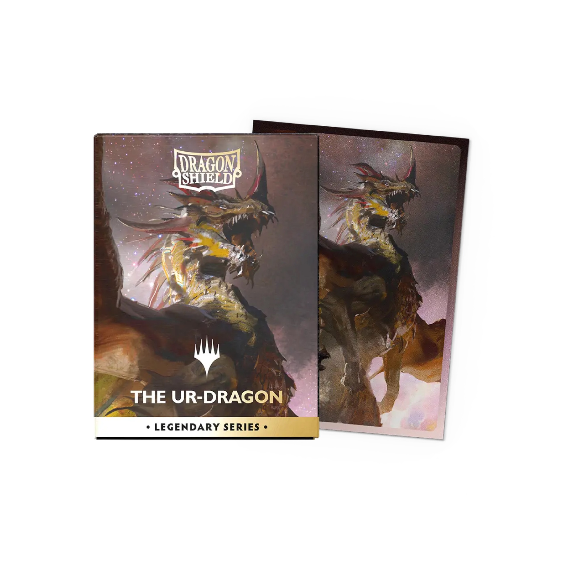 Dragon Shield Dual Matte Art Sleeves - Legendary Series - The Ur-Dragon (100 Sleeves) Conjunto de capas protetoras para cartas com design de dragão e texto DRAGON SHIELD.