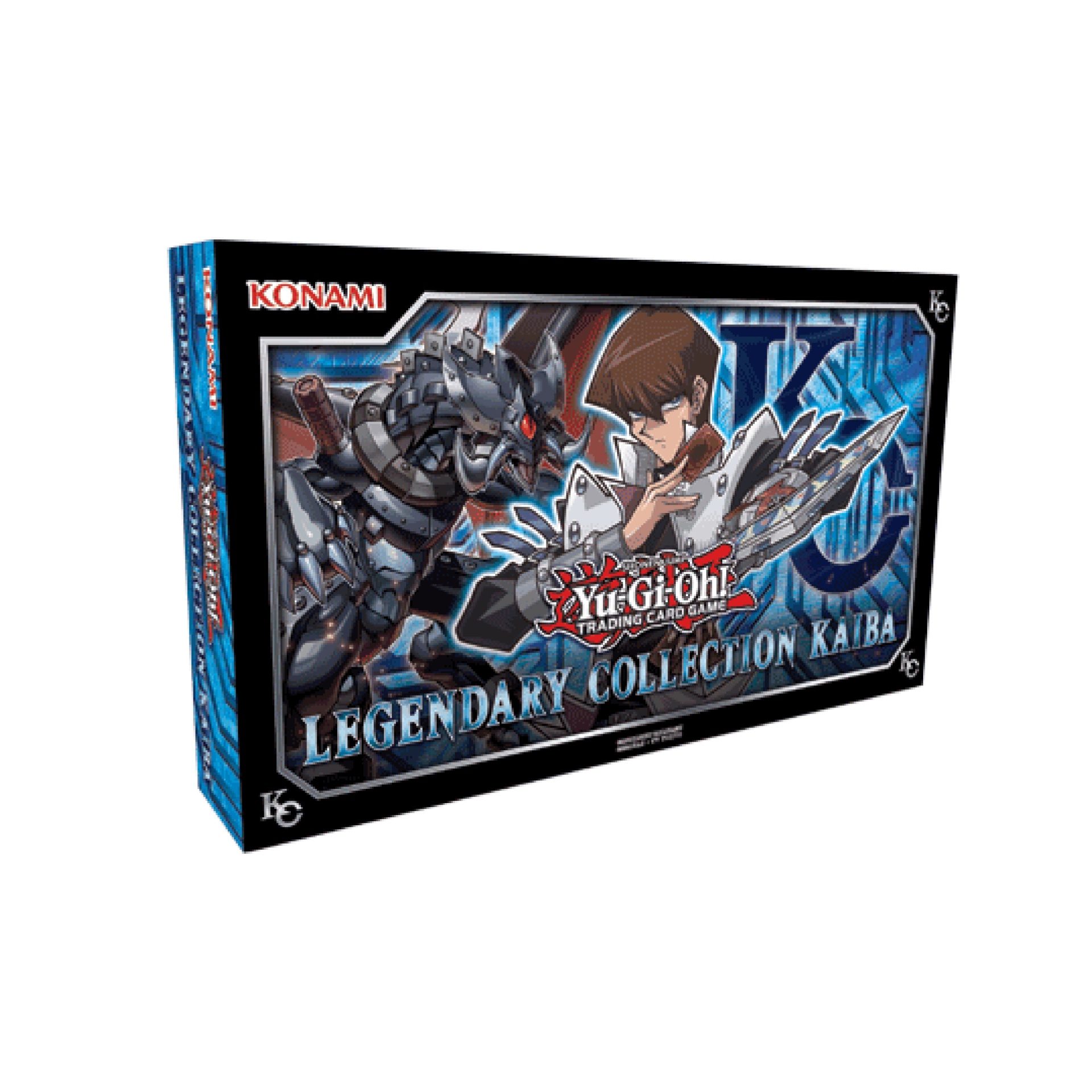 Yu-Gi-Oh! TCG: Legendary Collection Kaiba (Reprint) Caixa do jogo de cartas Yu-Gi-Oh! Legendary Collection Kaiba com personagem e criatura robótica em fundo azul.