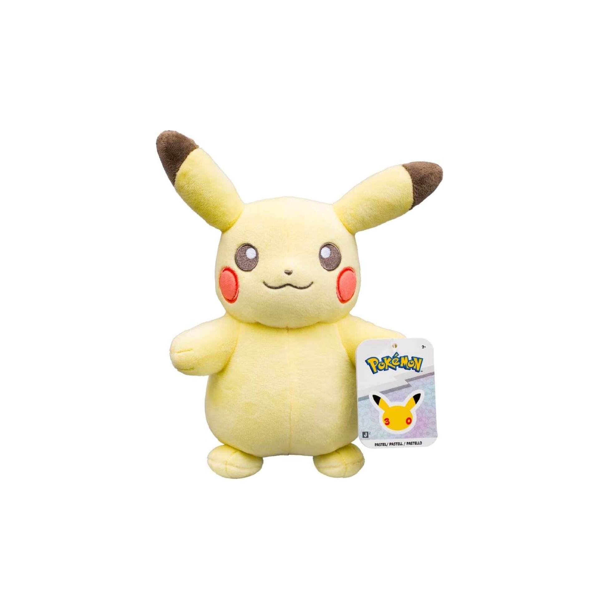 Plush Figure - Pokémon - 30th Anniversary - Pikachu (20 cm) Pelúcia Pikachu amarela com etiqueta Pokémon