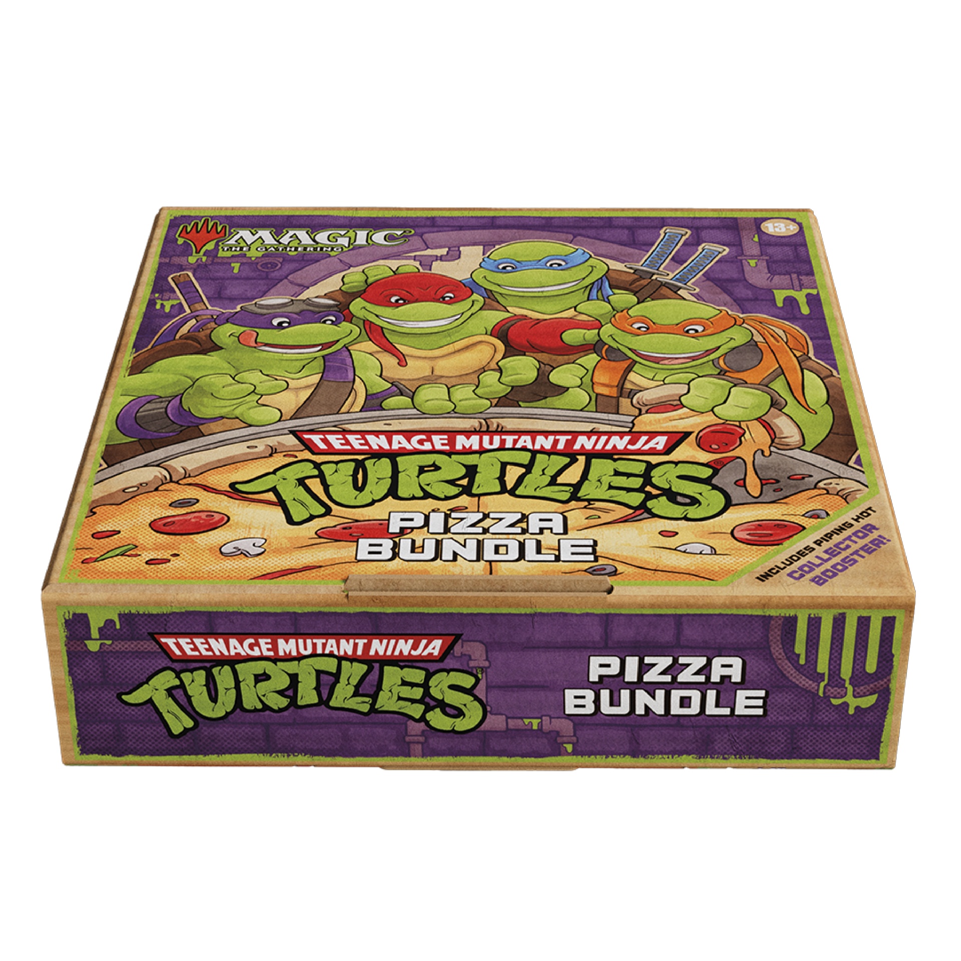 Magic: The Gathering - Teenage Mutant Ninja Turtles - Pizza Bundle - EN Caixa de juego Teenage Mutant Ninja Turtles Pizza Bundle com ilustração colorida e texto