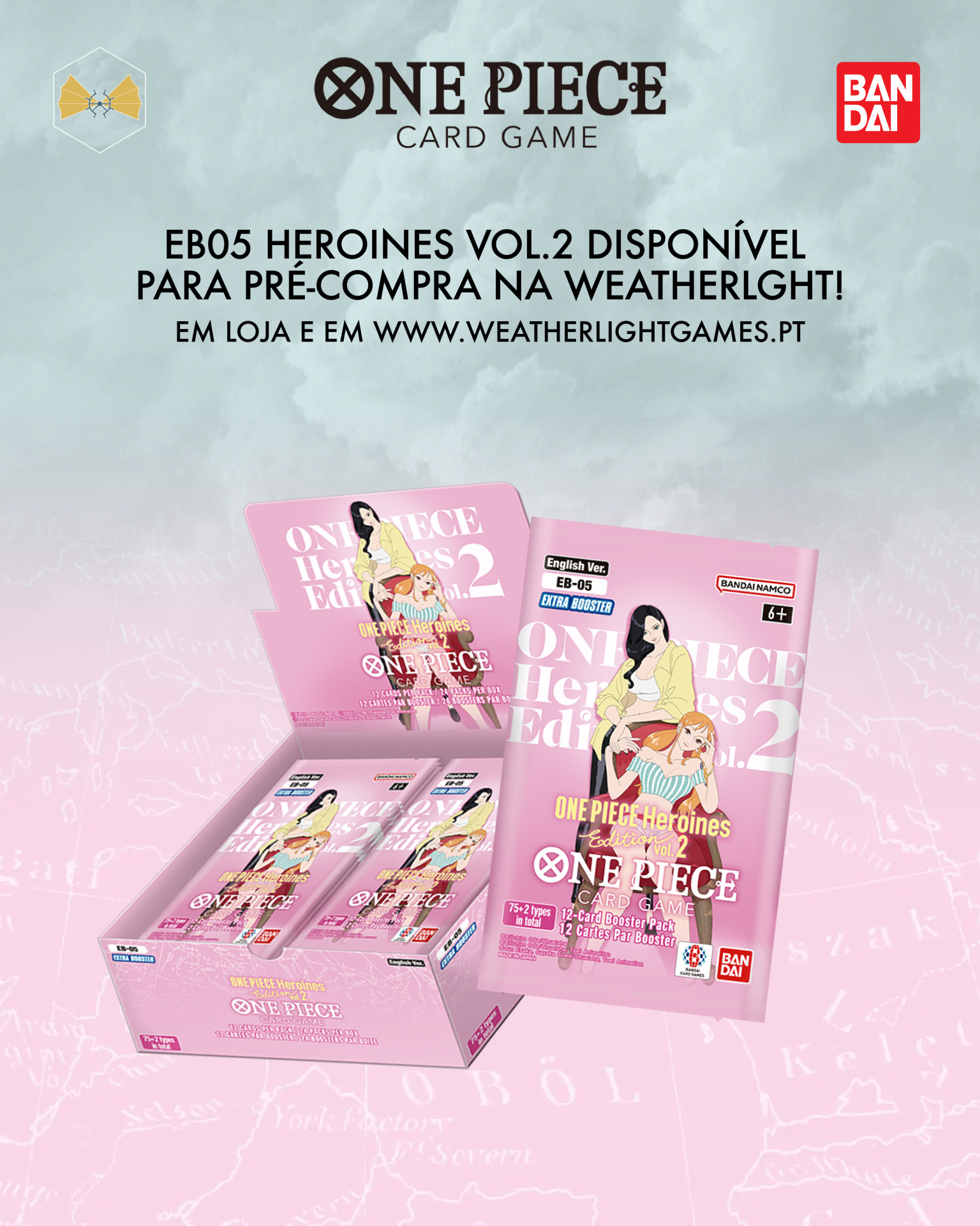 Embalagem rosa e cartas do jogo One Piece Card Game edição Heroines vol.2