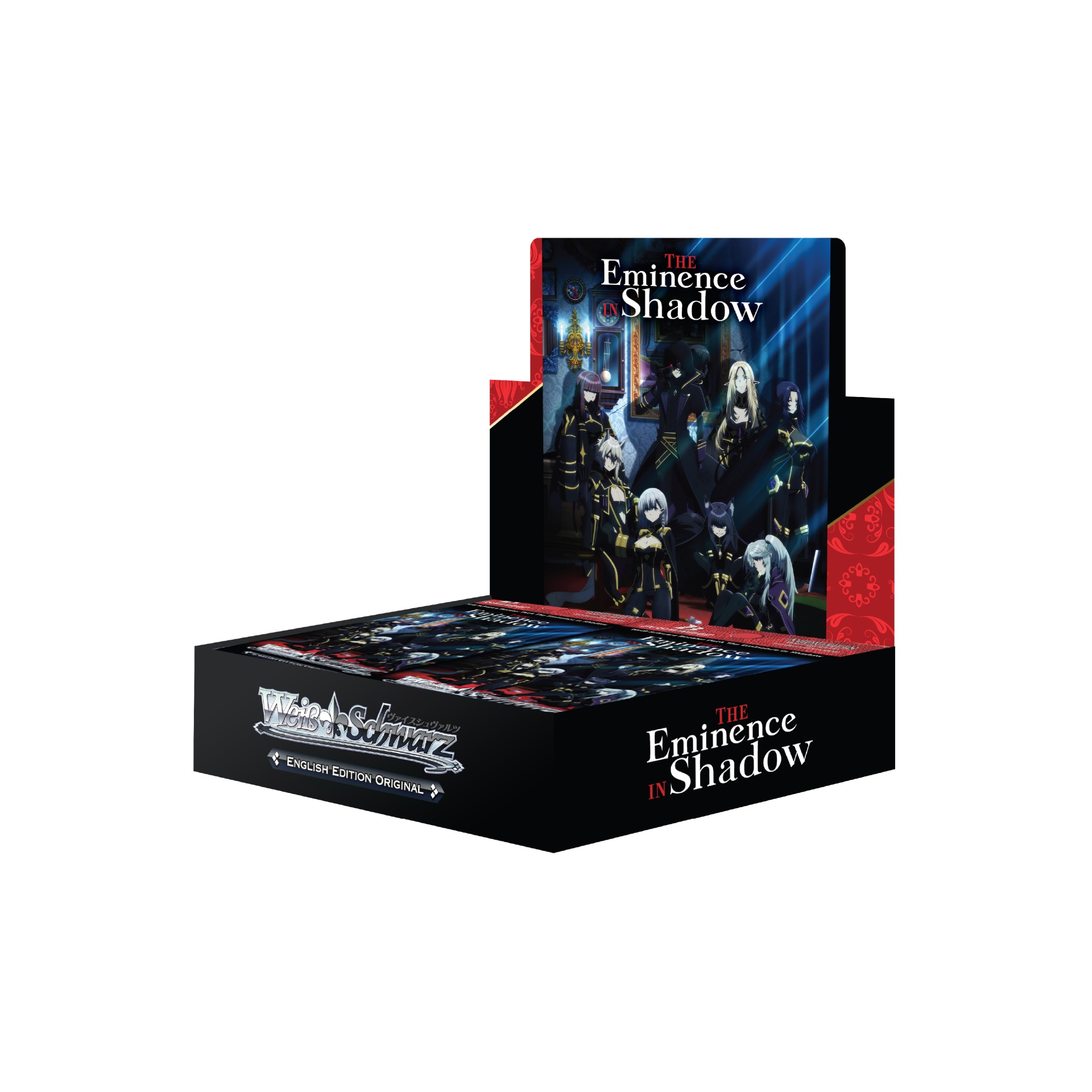 Weiß Schwarz: The Eminence in Shadow - Booster Box - EN Caixa de jogo de cartas Weiss Schwarz THE Eminence IN Shadow com ilustração de personagens animados vestindo roupas pretas com detalhes dourados