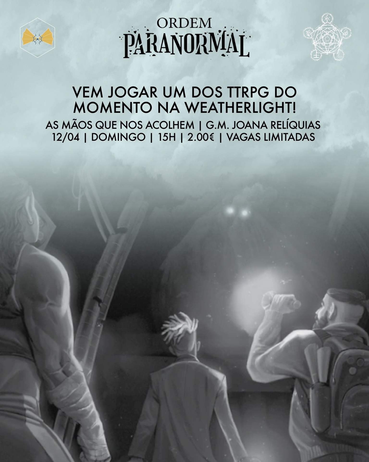 Imagem promocional de jogo RPG ORDEM PARANORMAL com personagens e texto em português