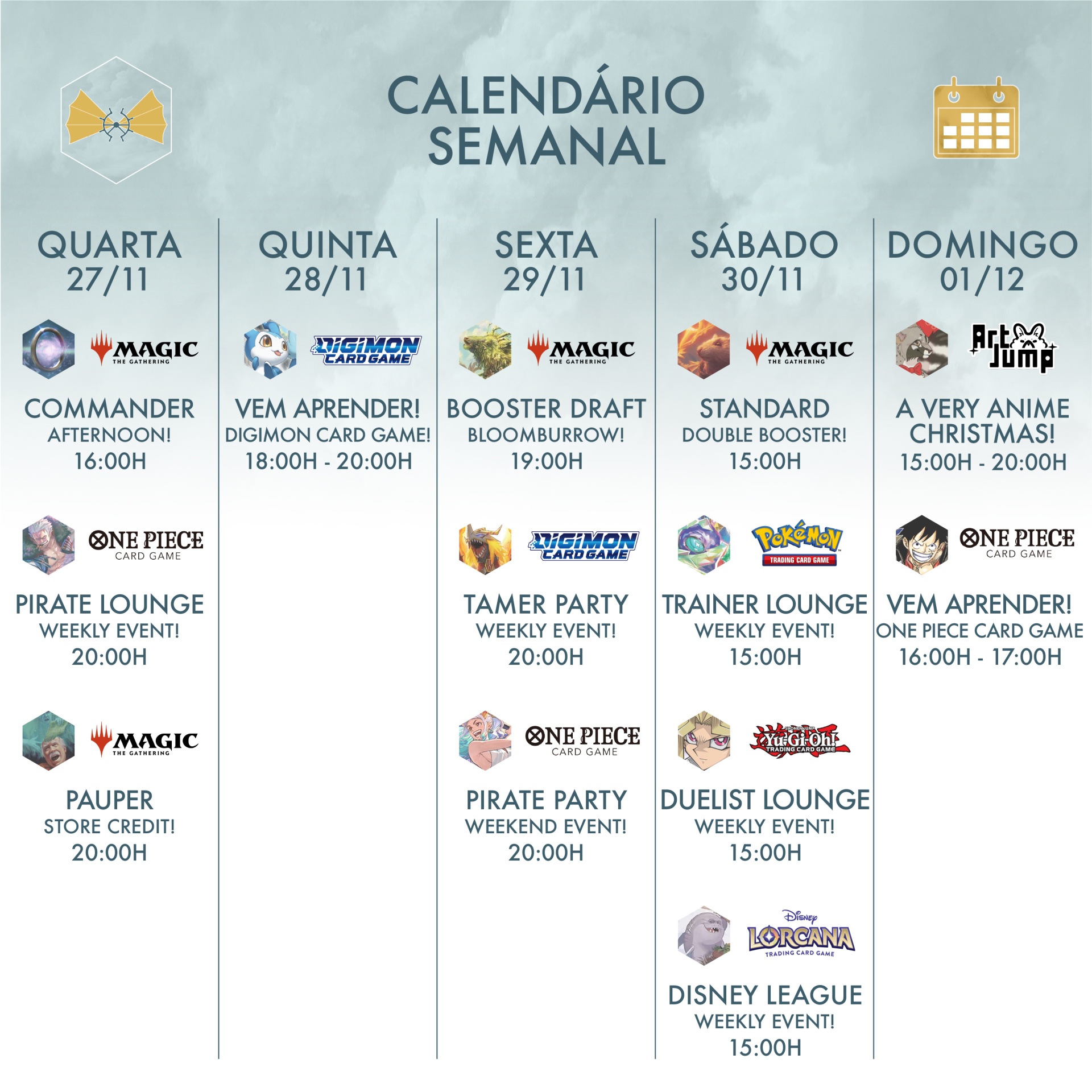 Calendário semanal de eventos de jogos de cartas de 27 de novembro a 1 de dezembro