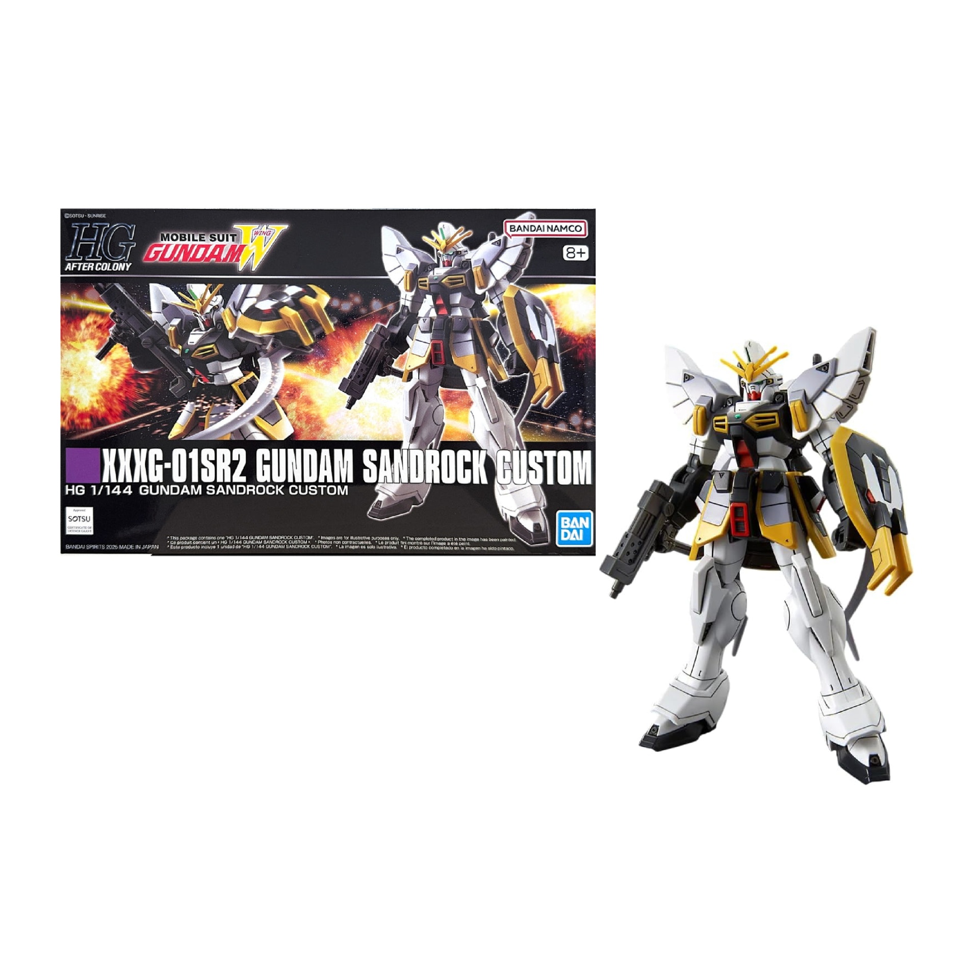 Model Kit: HG 1/144 Gundam Sandrock Custom Modelo Gundam Sandrock Custom articulado com caixa de embalagem