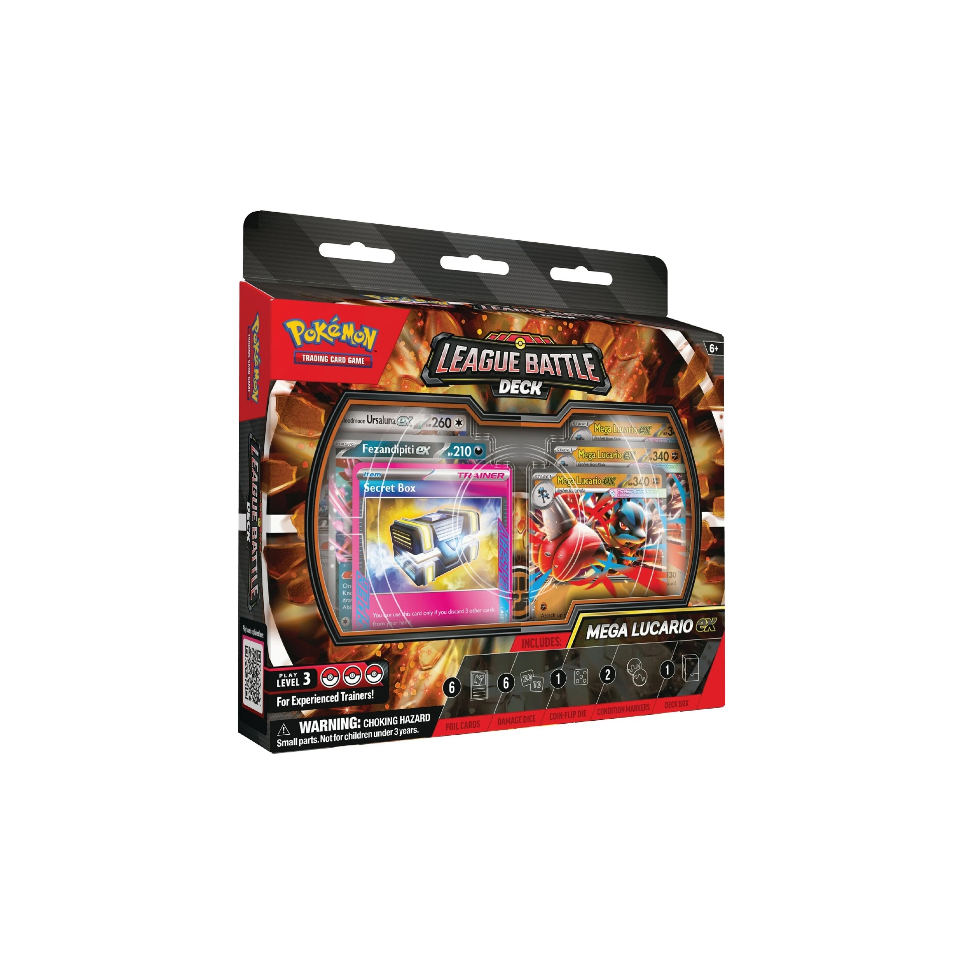 Pokémon TCG: Mega Lucario ex League Battle Deck - EN Embalagem de League Battle Deck Pokémon com cartas Mega Lucario EX e outras visíveis