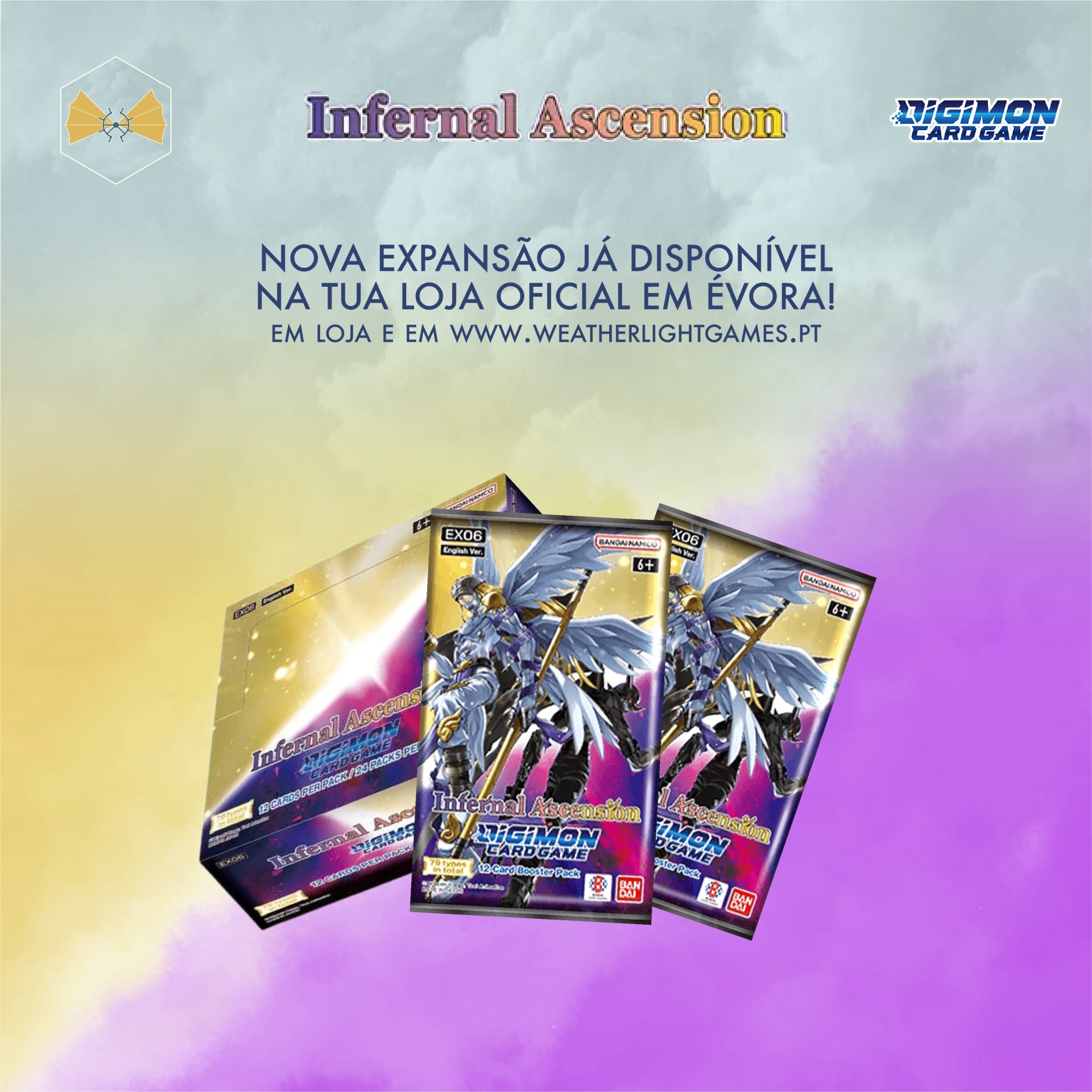 Expansão Infernal Ascension do Digimon Card Game com caixa e dois pacotes de cartas