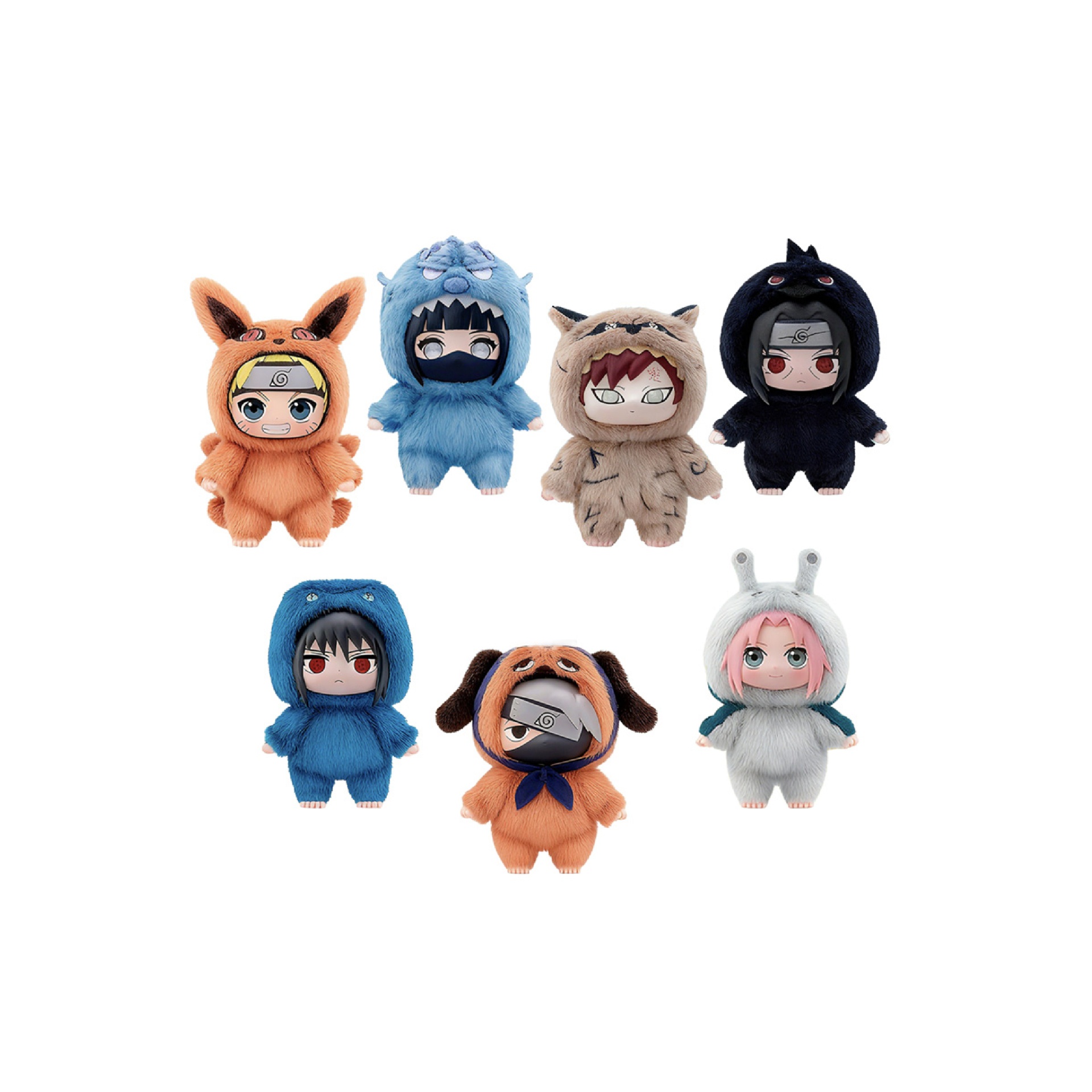 Mini Figura Puremind - Naruto Shippuden - Vinyl Plush - Beast Party Series (12 cm) Bonecos colecionáveis com roupas felpudas coloridas em fundo branco
