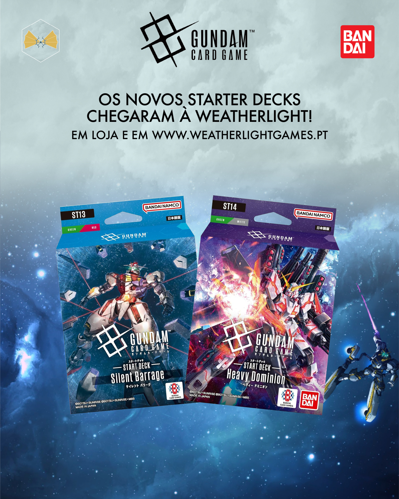 Caixas do jogo de cartas Gundam Card Game START DECK Silent Barrage e Heavy Dominion