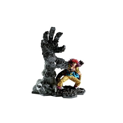 Figura colecionável de personagem com mão robótica gigante detalhada