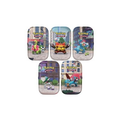 Conjunto de latas metálicas com decoração Pokémon e logotipo Trading Card Game