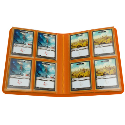 Cartão de coleção laranja com cartas de jogo Fireball Peak e Terranoth