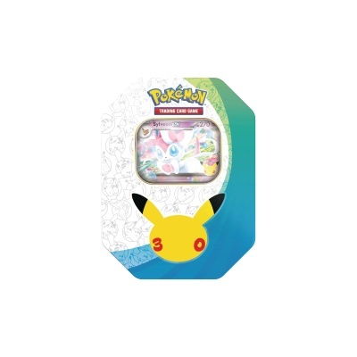 Blister de jogo Pokémon Trading Card Game com cartão Sylveon ex e imagem do Pikachu amarelo na embalagem