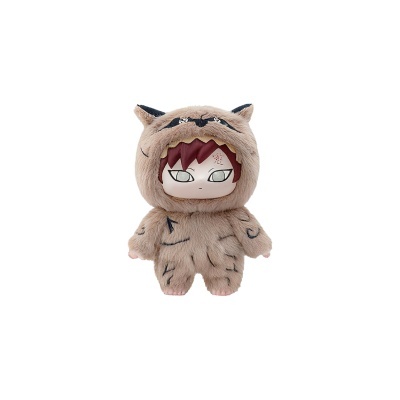 Boneco estilizado com fato de animal felpudo castanho e orelhas pretas