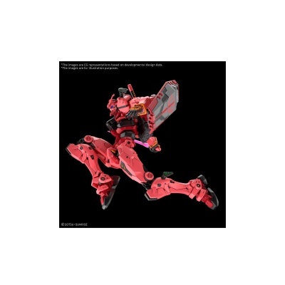 Figura robótica vermelha articulada com arma em fundo preto