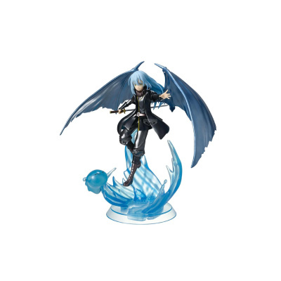 Figura colecionável anime com asas azuis e base de água