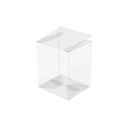 Caixa transparente de plástico com tampa aberta