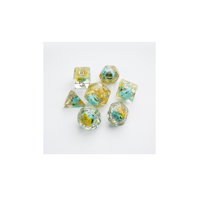 Conjunto de dados poliédricos translúcidos coloridos com numeração branca