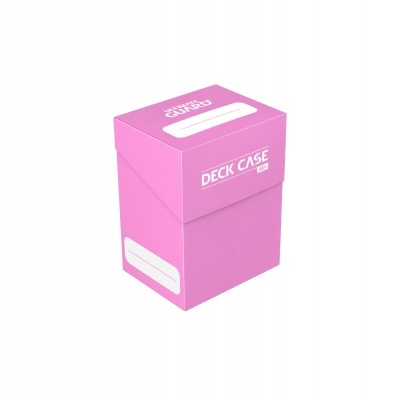 Caixa rosa para baralhos de cartas com texto DECK CASE EXO e rótulos brancos para escrita.