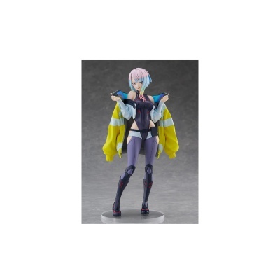 Figura colecionável de personagem feminina em roupa futurista colorida