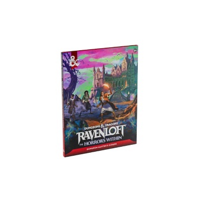 Capa de tela do mestre para Dungeons & Dragons Ravenloft com ilustração de castelo e personagens