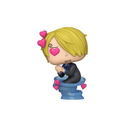 Figura de vinil caricatural loira sentada numa sanita azul com corações cor-de-rosa