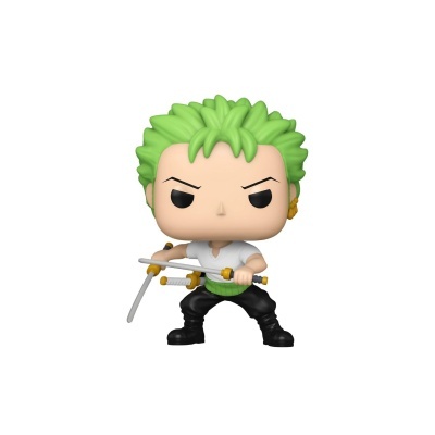 Figura Funko Pop com cabelo verde e três espadas