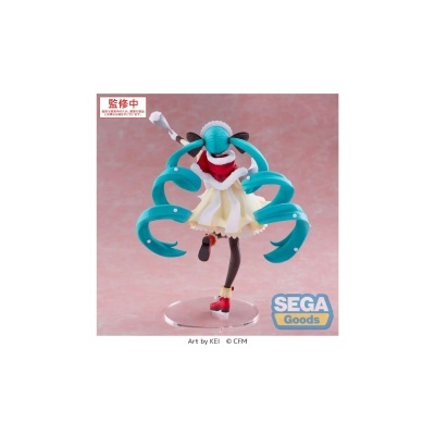 Figura anime com cabelo azul e vestido branco vista de trás