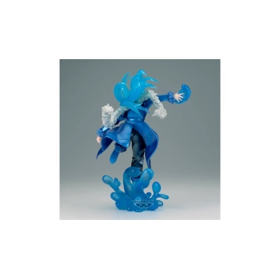 Figura de ação Banpresto personagem cabelo azul e casaco azul em base azul splash