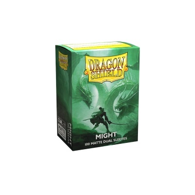Caixa verde de protetores Dragon Shield Might com ilustração de dragão.