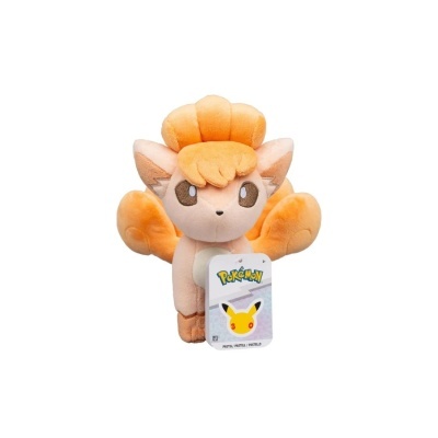 Peluche Vulpix de Pokémon com etiqueta com logótipo Pokémon.
