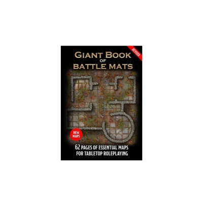 Capa de livro com mapa de masmorras e texto GIANT BOOK OF BATTLE MATS.