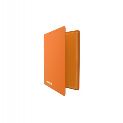 Carteira rígida laranja com texto 'CARDHOLDER'