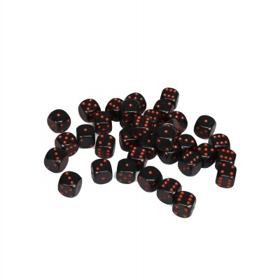 Dados de jogo pretos com pontos vermelhos