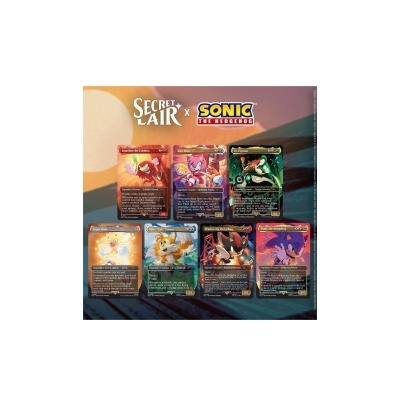 Set de cartas colecionáveis SECRET LAIR x SONIC THE HEDGEHOG com personagens coloridos e texto