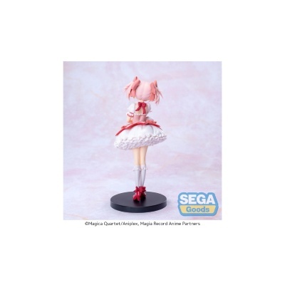 Figura colecionável de personagem de anime com vestido branco e vermelho de costas