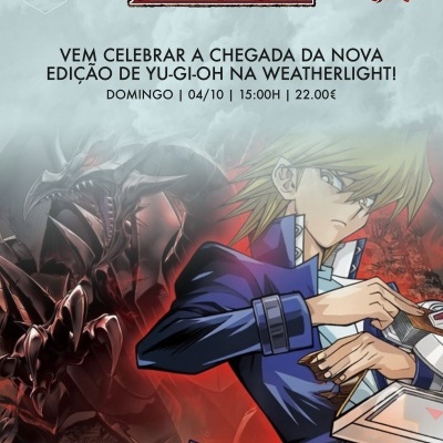 Promoção da nova edição Yu-Gi-Oh! Beyond the Brave com personagem anime e dragão preto.