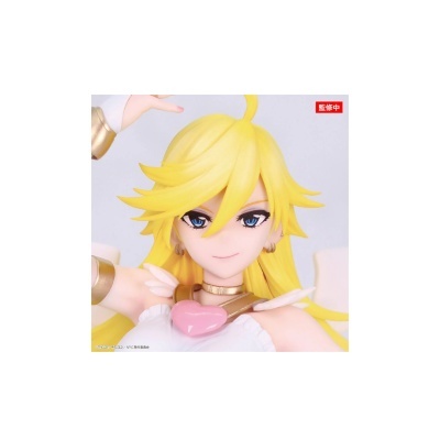 Figura colecionável com cabelo amarelo, olhos azuis e acessórios dourados