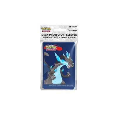 Pacote de sleeves protetores para cartas padrão com imagem de Pokémon Charizard negro de chamas azuis