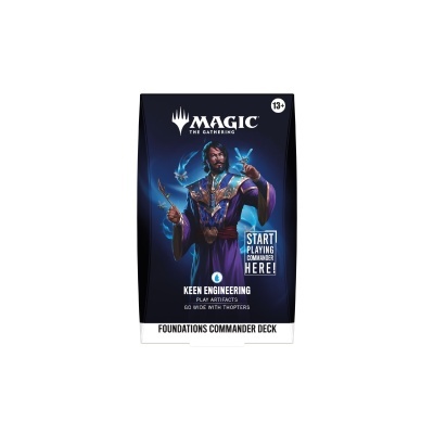 Caixa do jogo Magic The Gathering, cor azul, com ilustração de personagem mago e texto indicativo do jogo