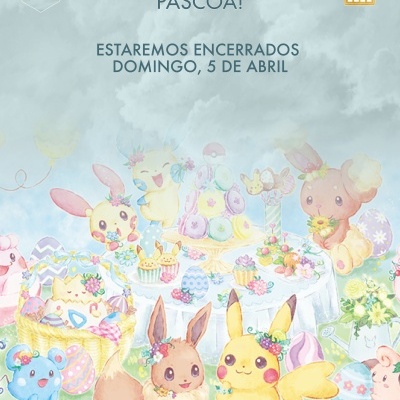 Desenhos animados e ovos de Páscoa com texto de aviso de encerramento